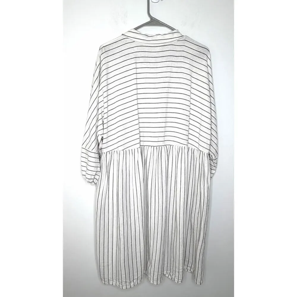 Caslon Stripe Long Sleeve Linen Blend Shirt Dress Sz XL Shift Neutral Minimalist - Picture 2 of 10
